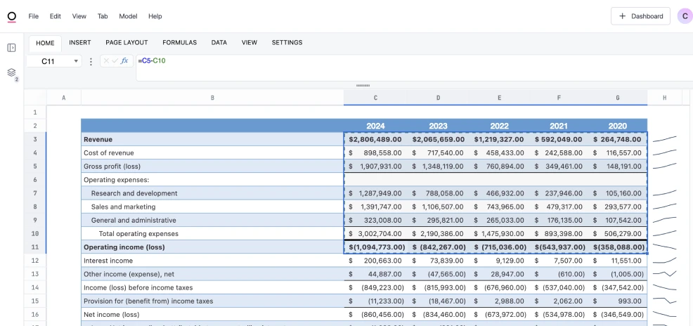 Spreadsheets screenshot